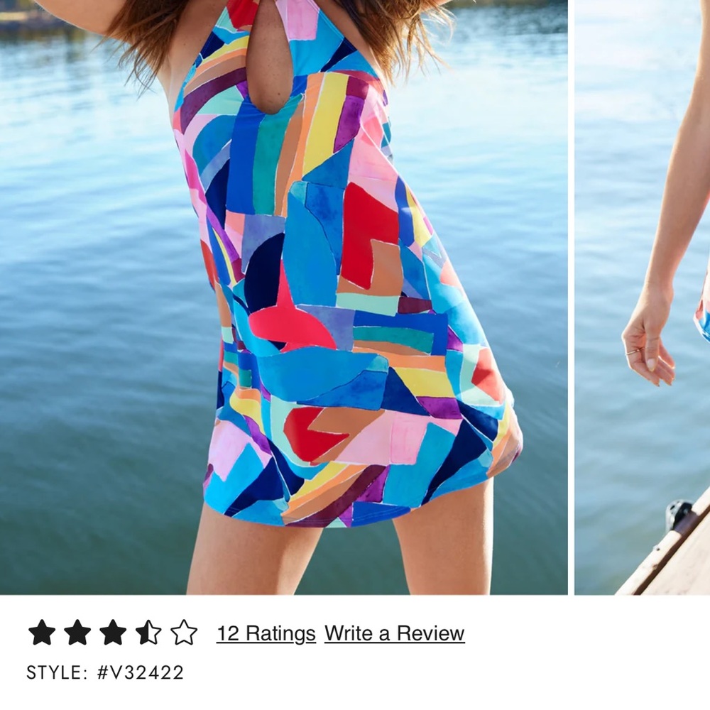 VENUS Multicolor Geometric One-Piece Swim Dress in Blue and Pink Accents